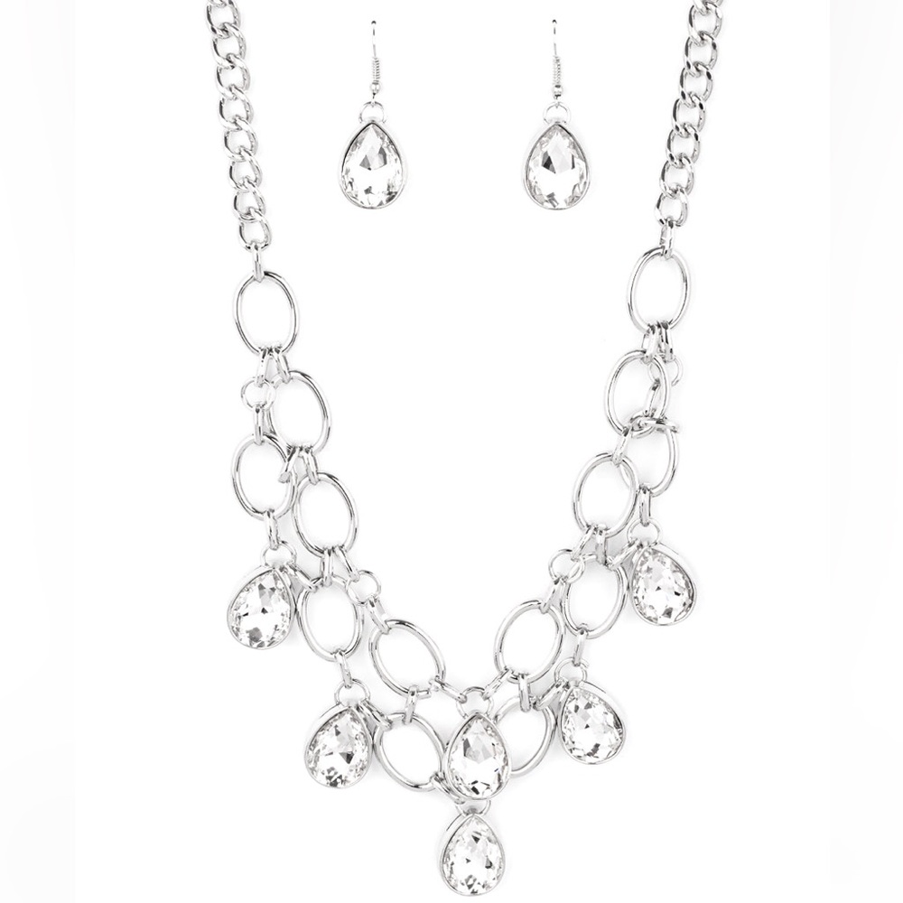Show Stopping Shimmer Statement Silver-Tone Teardrop Necklace & Earrings Set - Picture 2 of 4